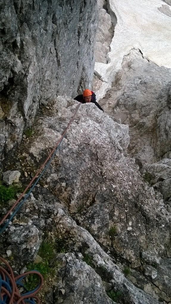 Tudi Davida je uvodni raztežaj dobro ogrel. Konec uvodnega raztežaja